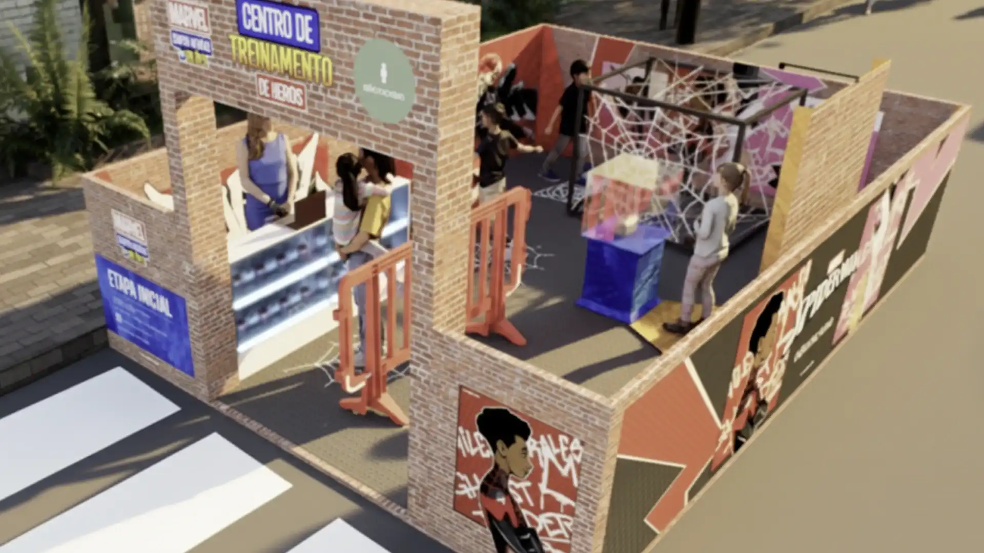 Imagem de uma atração do "Centro de Treinamento de Heróis Marvel e O Boticário".