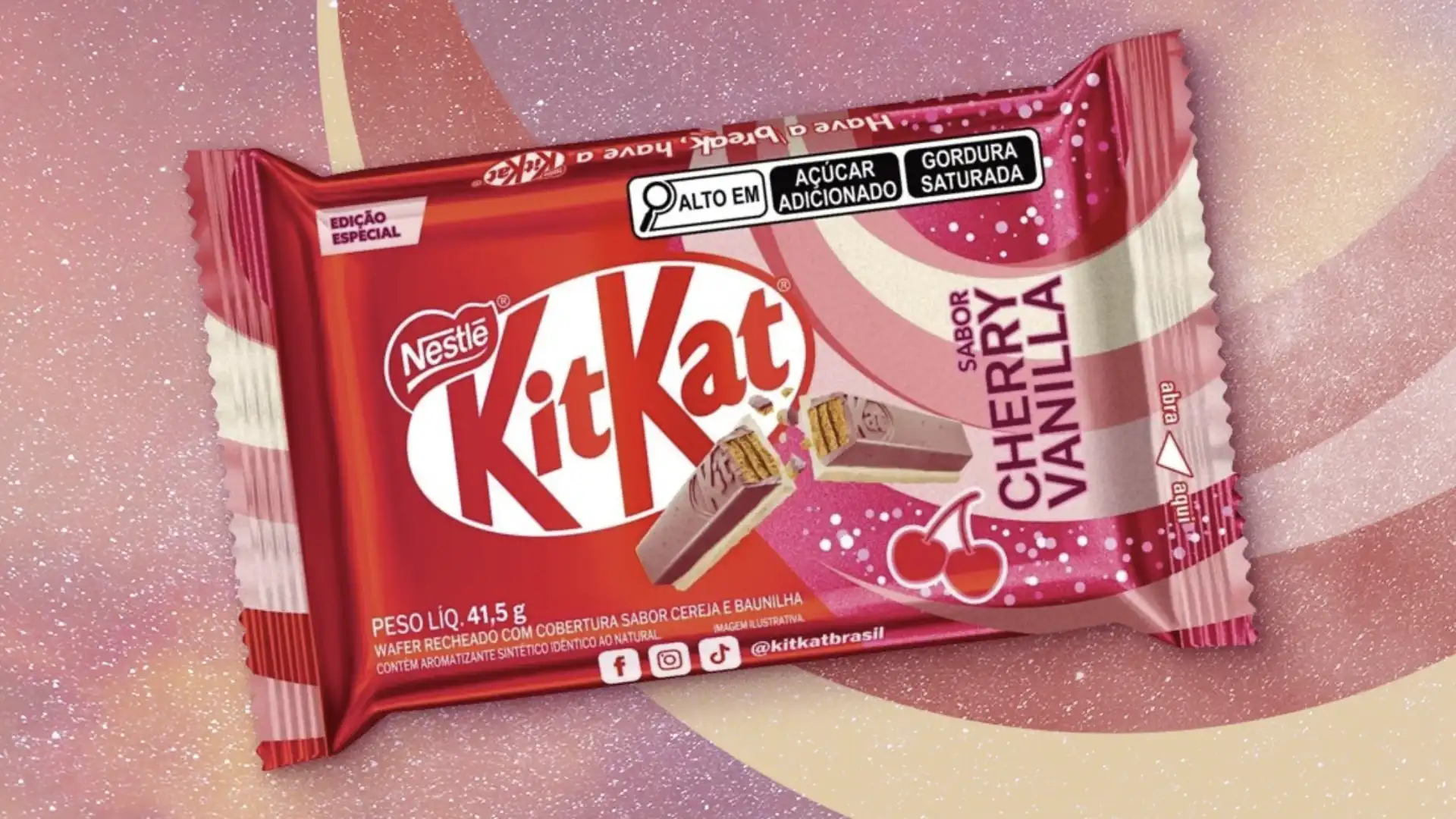 Embalagem de Kit Kat de edição especial, sabor Cherry & Vanilla.