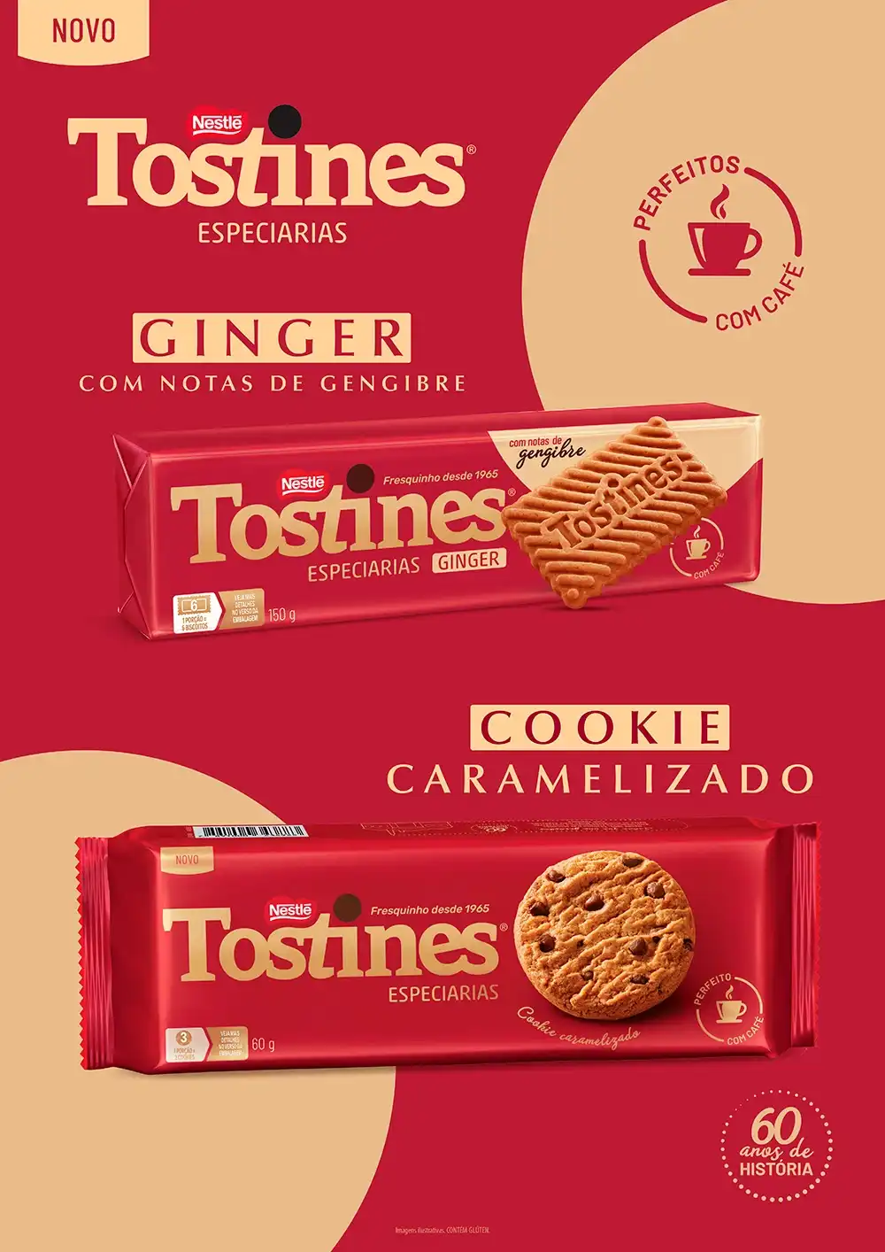 Promoção dos biscoitos Tostines Especiarias nos sabores Ginger e Cookie Caramelizado.
