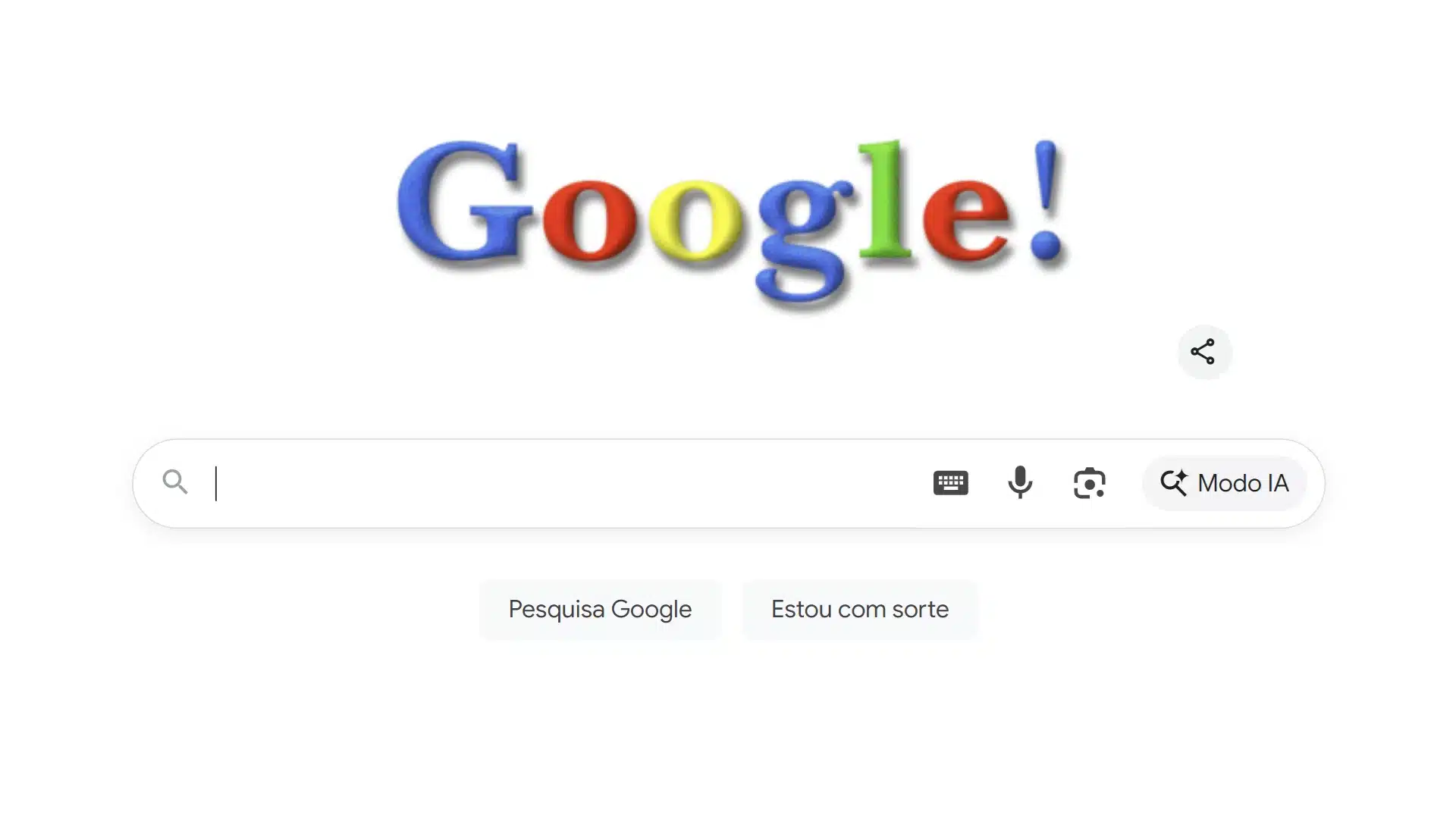 O logo do Google, um campo de busca, e os botões "Pesquisa Google" e "Estou com sorte".
