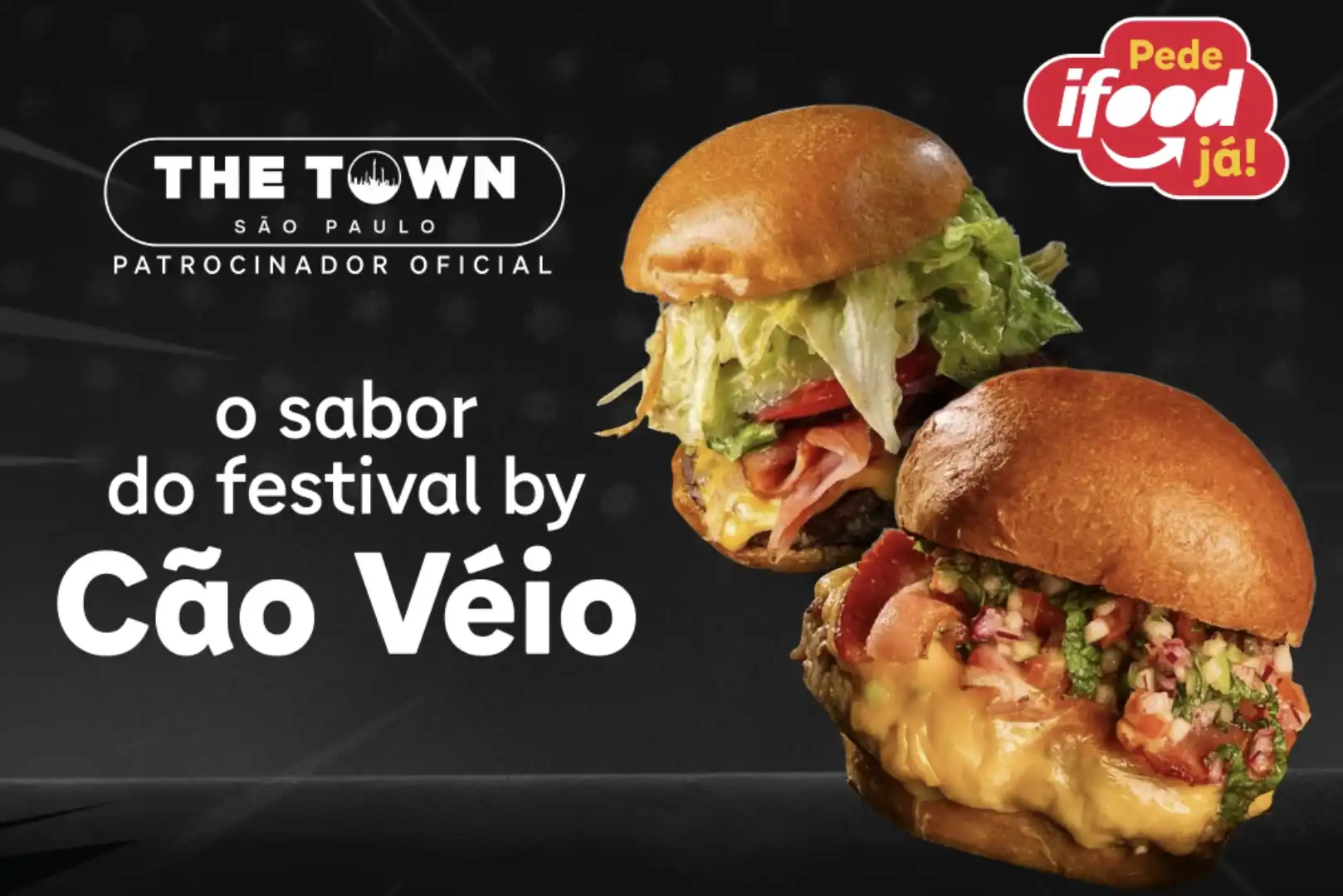 Anúncio do iFood para o festival The Town com hambúrgueres do restaurante Cão Véio.