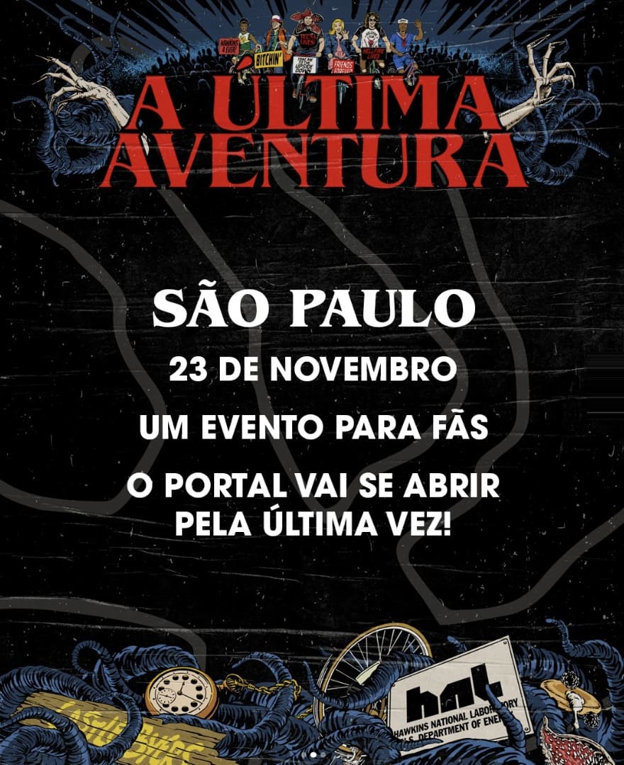 Banner do evento Stranger Things: A Última Aventura em São Paulo, 23 de novembro.