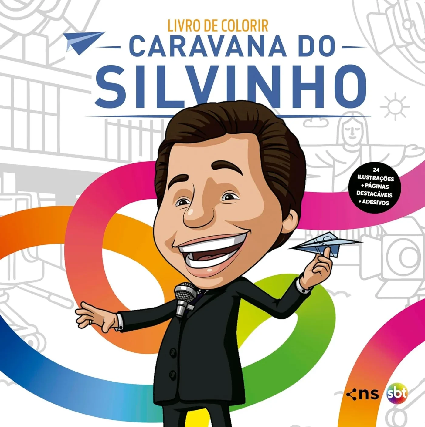 Capa do livro de colorir "Caravana do Silvinho" com uma ilustração de Silvio Santos.
