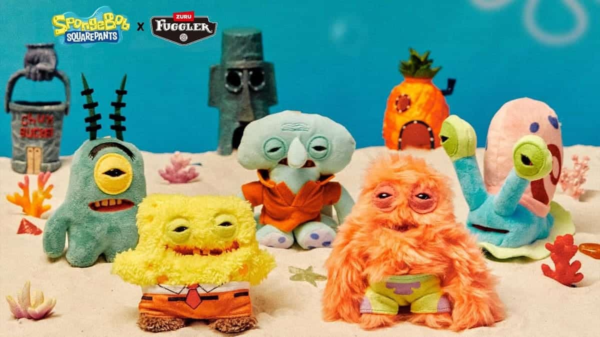 A coleção completa de pelúcias Fuggler de Bob Esponja, incluindo versões "feio-fofas" de Bob Esponja, Patrick, Lula Molusco, Plankton, Gary e uma pelúcia de metal enferrujado.